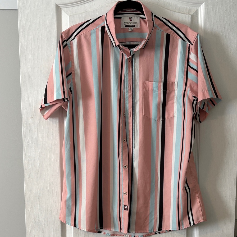 Men's Pink and Blue Striped Casual Shirt